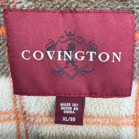 Covington Plaid Heavy Fleece Lined Corduroy Shacket Mens XL Brown Button Down - Picture 10 of 12